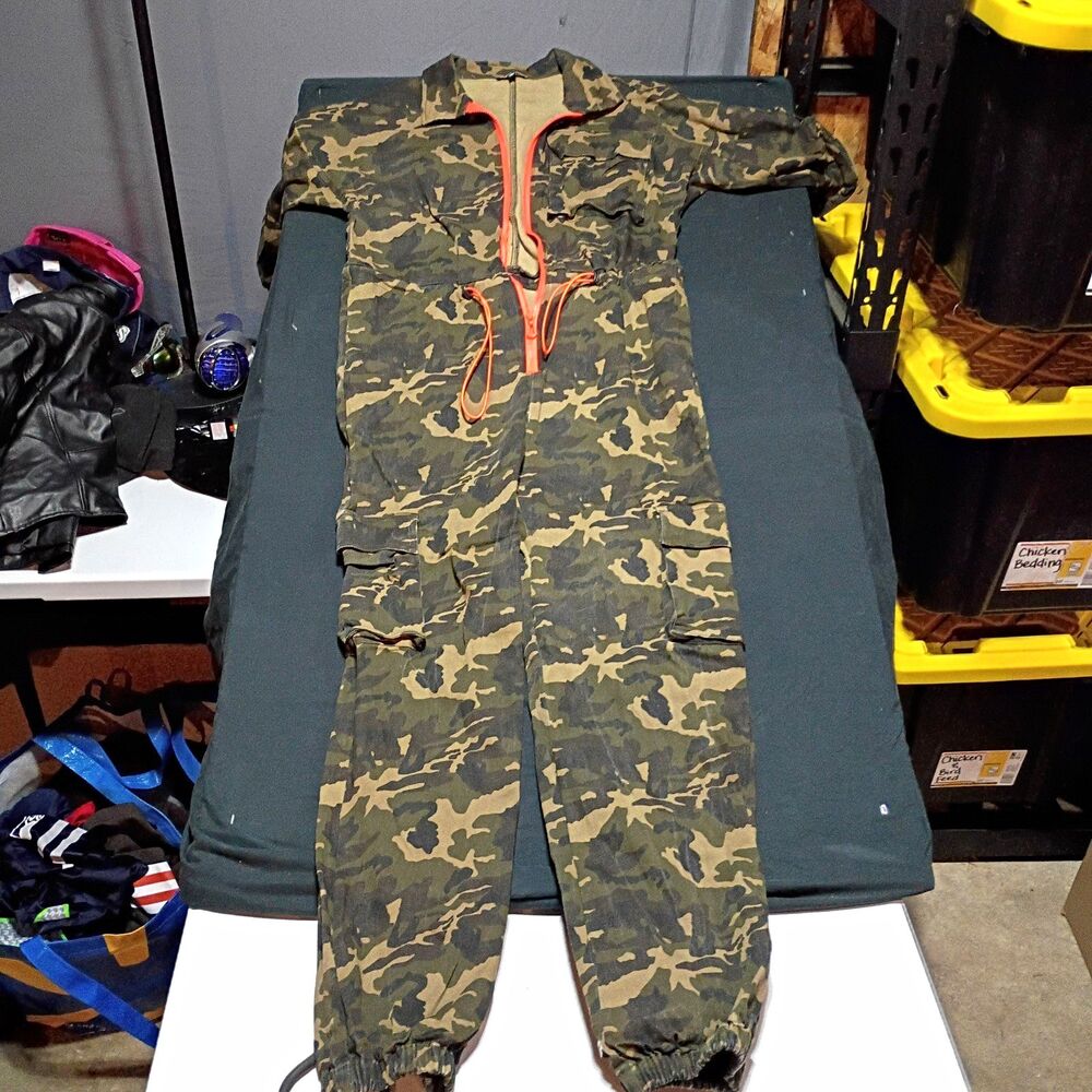 Fashion Nova Men's Camo Coveralls Jumpsuit Cotton Twill Green Brown Black L